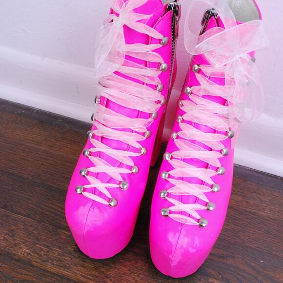 UNIF Hellbounds Hot Pink Pastel Goth Rave Retro Leather Platform Heel - Picture 5 of 9